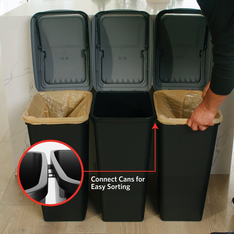 12 Gallon Trash & Recycling Bin with Swing Top Lid - 3 Pack