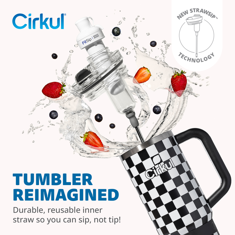 30oz Double-Wall Insulated Stainless Steel Tumbler with Handle - Black Check