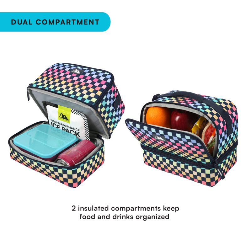 Insulated Dome Lunch Pack with Dual Compartments - Rainbow Checkerboard
