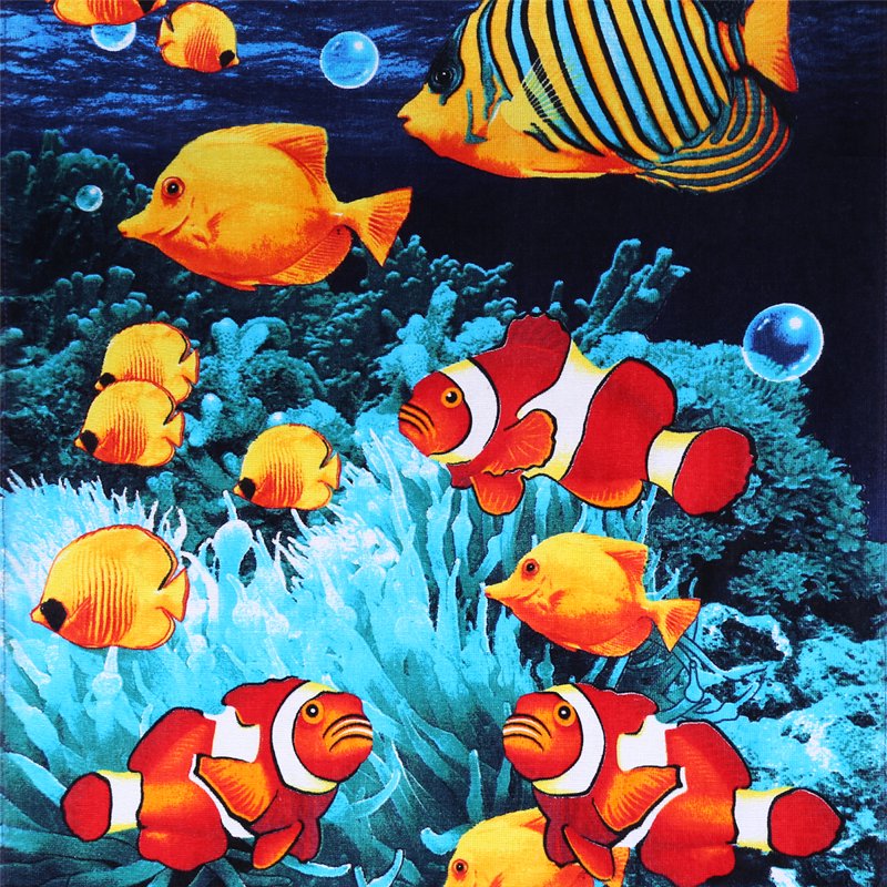 Colorful Fish Cotton Beach Towel - Soft & Quick-Dry Pool Towel 28x58 with Fishes Design