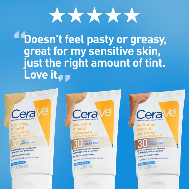 Tinted Hydrating Mineral Sunscreen SPF 30 for Face - All Shades