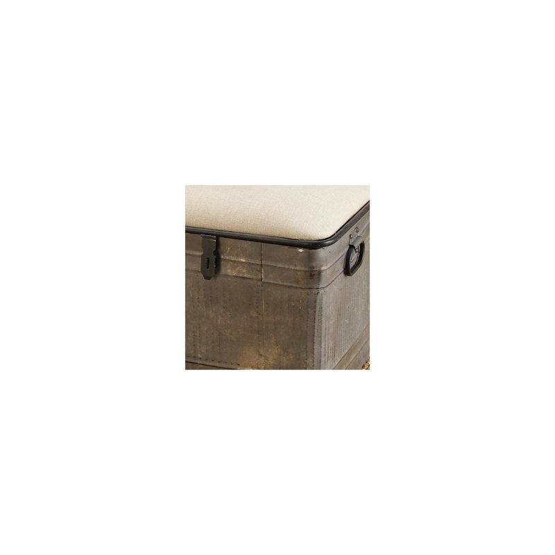 Metal Galvanized Storage Bench with Cream Burlap Top