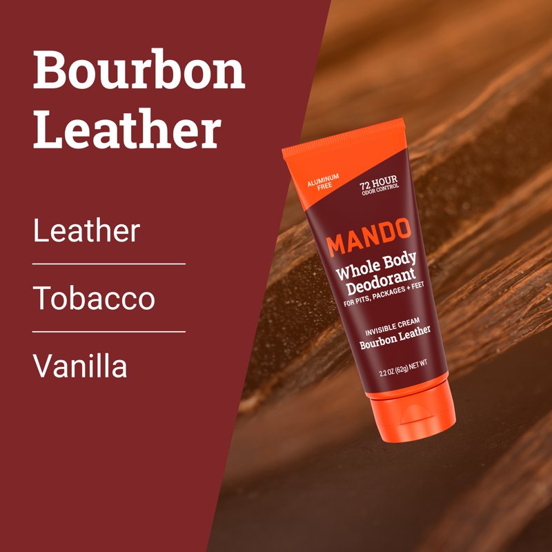 Whole Body Deodorant for Men - Invisible Cream, Aluminum Free, Bourbon Leather - 2.2oz