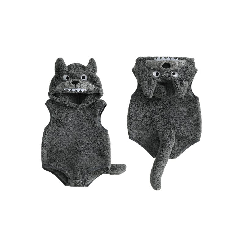 Baby Boy Wolf Costume - Infant Halloween Animal Romper, 3-6 Months, Dark Grey