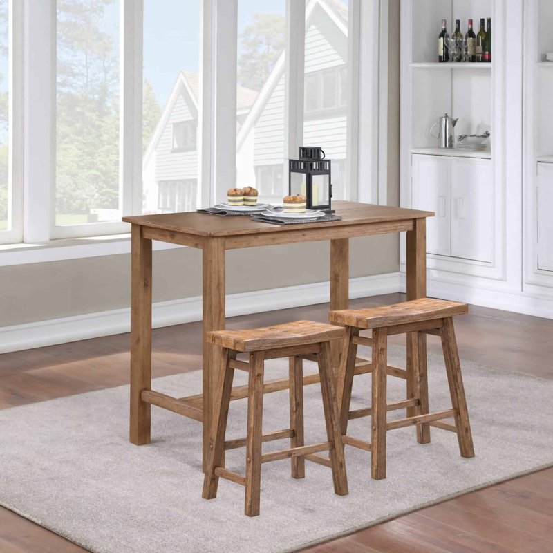 Sonoma Backless Wood Counter Stools - Set of 2 - Barnwood Wire-Brush