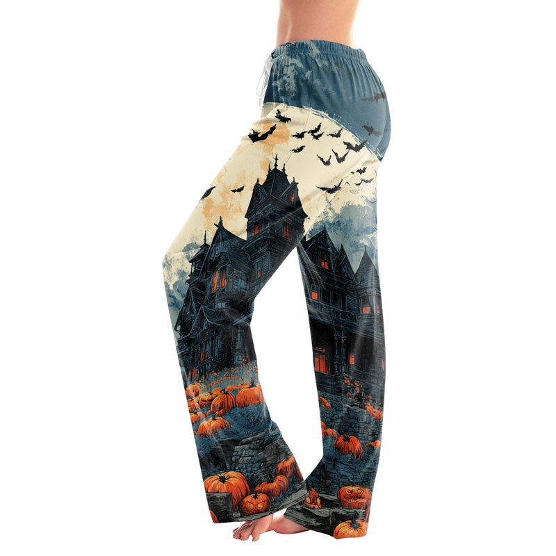 Gray Ultra-Soft Halloween Pajama Pants Women Loungewear Drawstring Trousers M