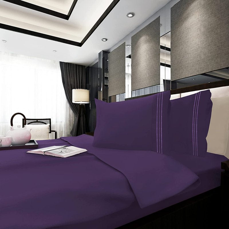 Full Eggplant Purple Bed Sheet Set - 4 Pieces in Gift Box, Deep Pocket & Easy Fit