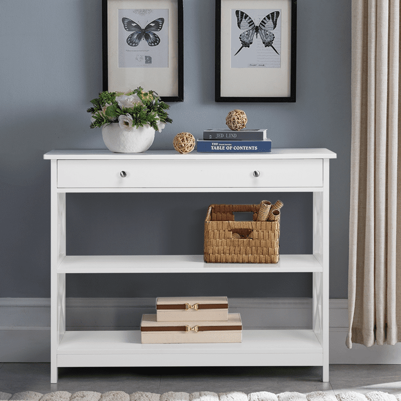 3-Tier Modern Console Table with Storage Drawer - Multiple Colors