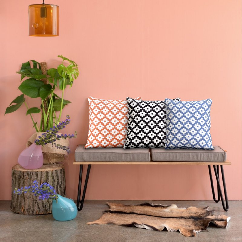 Navy Blue Woven Geometric Throw Pillow - 20-Inch Square, Home Decor Accent