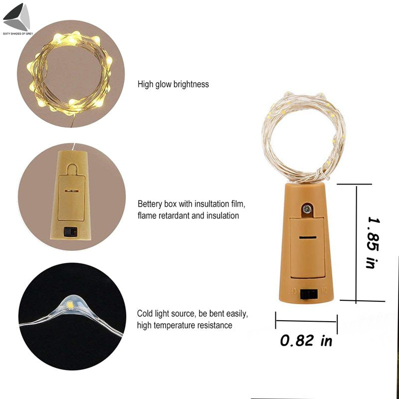 Wine Bottle Cork Lights with 15 LEDs - Warm White, 2.46ft String, Battery Operated