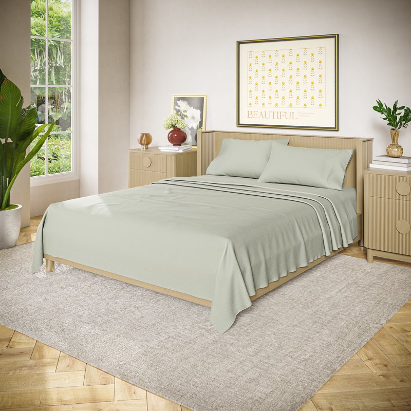 Full Sheet Set - Sage Green 100% Cotton Bed Sheets, 4-Piece