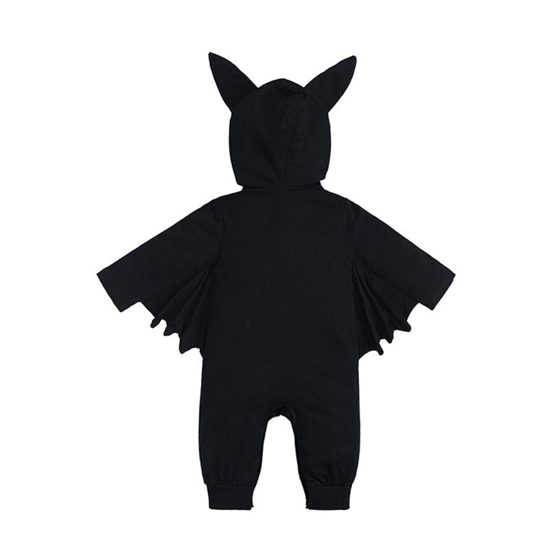 Baby Halloween Bat Romper & Jumpsuit, Hooded Playsuit for 3-6 Months - Black