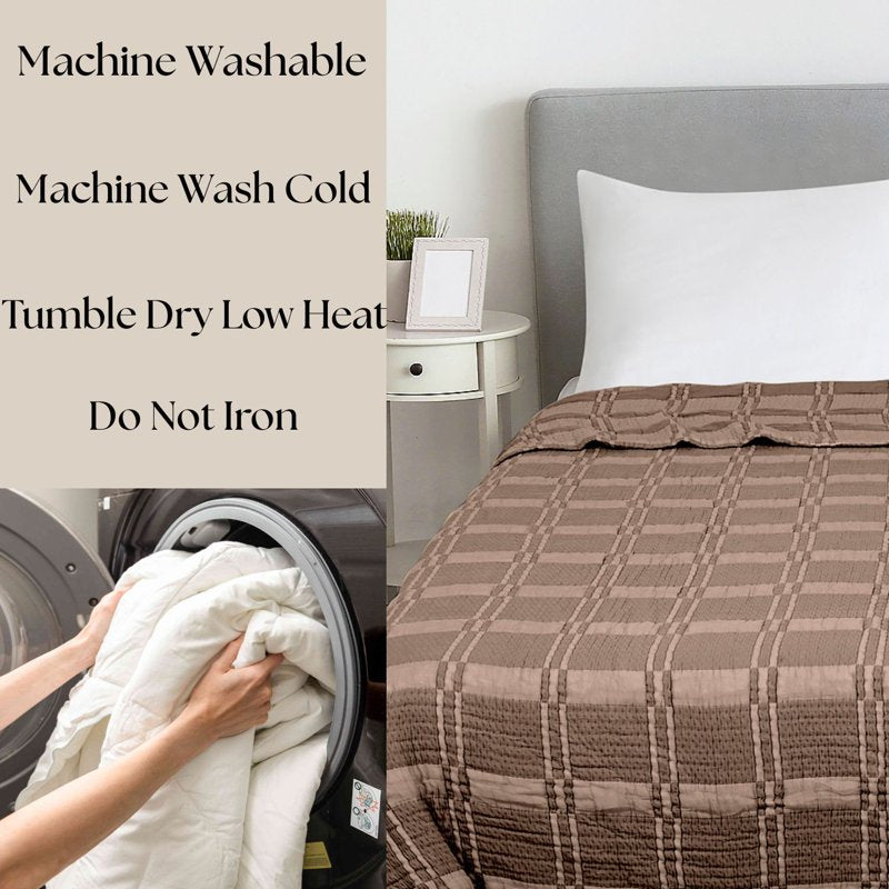 Mainstays Cloud Matelasse Quilt King - Warm Brown, Lightweight Bedding