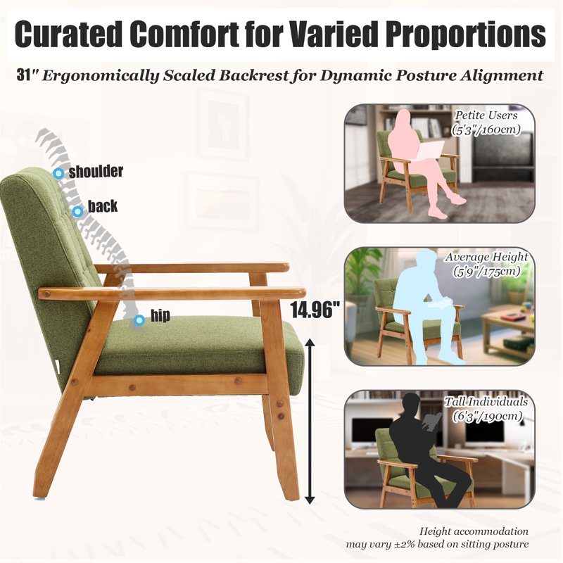 Mid-Century Modern Linen Upholstered Accent Chair - Multiple Colors