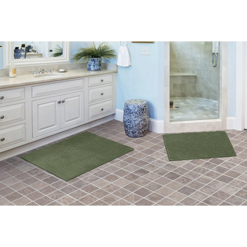 Washable Nylon Bath Rug Set - Deep Fern, 2 Piece Bathroom Rug Collection