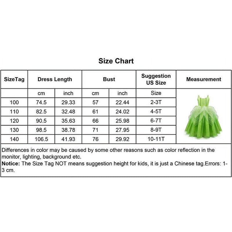 Princess Dress with Wings for Girls 3T-4T Green Fairy Costume Party Fancy Christmas Halloween