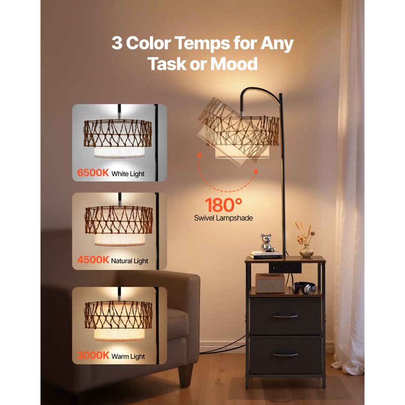 Multifunctional Floor Lamp with Integrated Table & USB Ports
