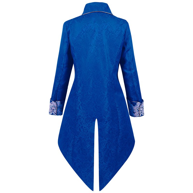Men's Steampunk Swallow-Tailed Coat Patchwork Gothic Victorian Costume Blue L