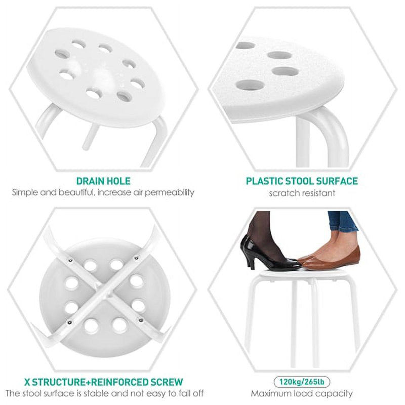 Set of 5 Stackable Round Bar Stools - White Plastic Seats