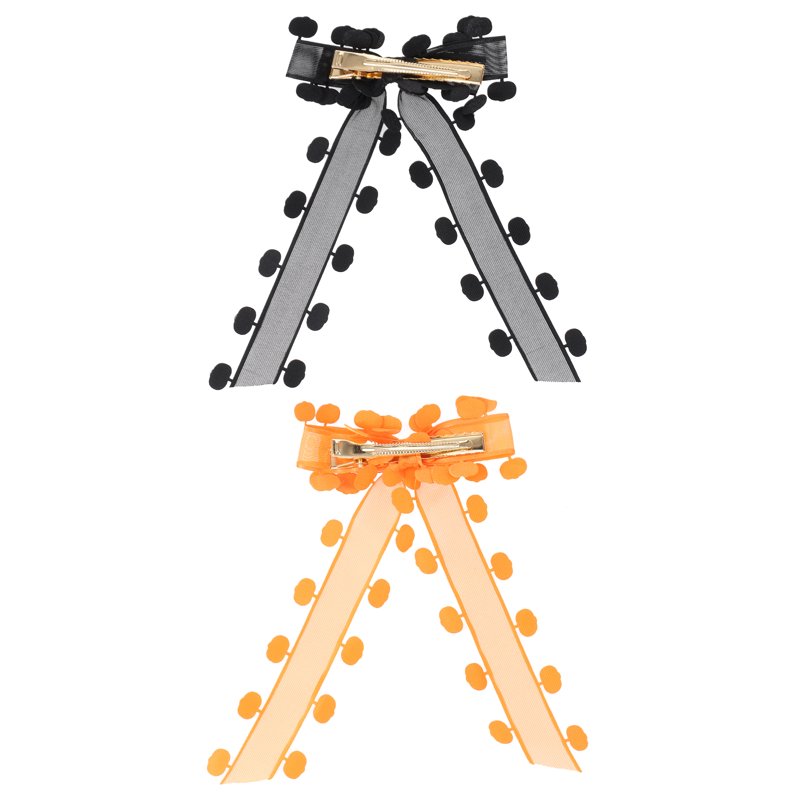Halloween Women's Pumpkin Ribbon Bow Hair Clips Set - Black & Orange, 2 Pieces