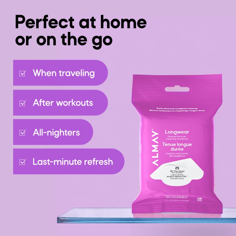 Longwear Makeup Remover Cleansing Towelettes - Hypoallergenic Wipes