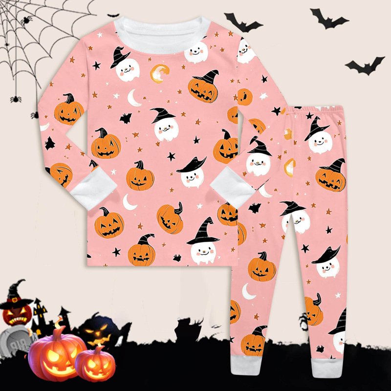Toddler Boys Halloween Pajama Set Orange 7T Pumpkin Print Long Sleeve and Pants