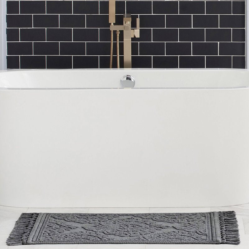 Cotton Fringe Bath Rug Set - Dark Gray 17 x 24 & 21 x 34 Inches - Bohemian Style, Soft & Absorbent
