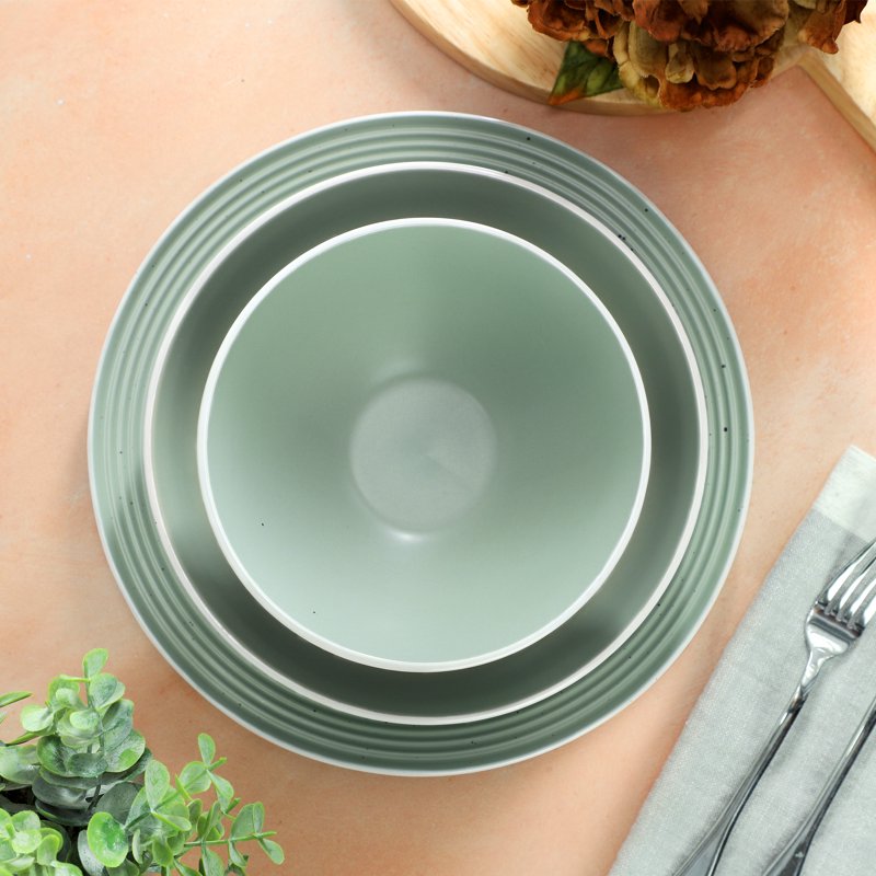 16 Piece Double Bowl Stoneware Dinnerware Set - Light Green