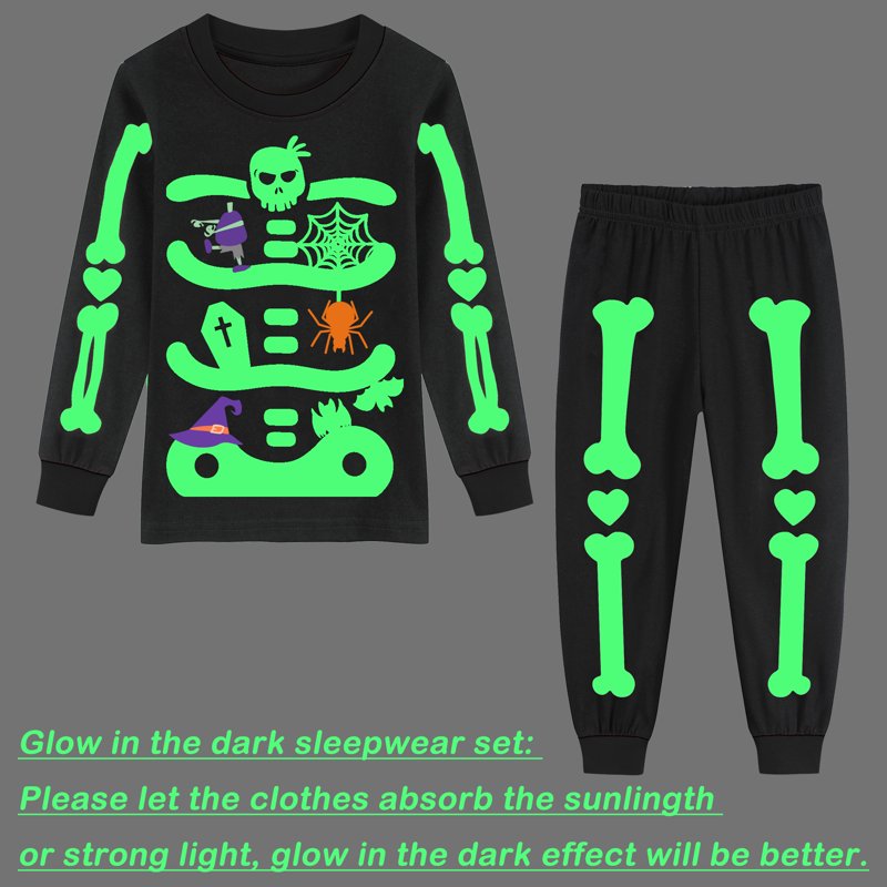 Toddler Halloween Skeleton Pajamas Glow in the Dark Cobweb Print Sleepwear Set - Size 5T - Tombstone Skeleton Bat Variation