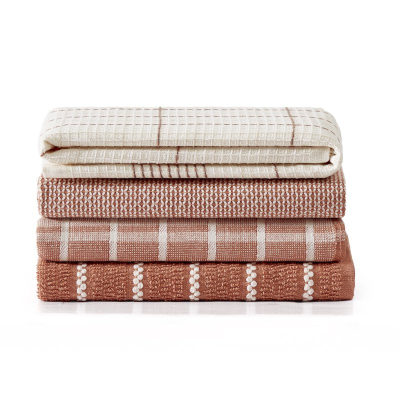 Terracotta Kitchen Towel Set - 4-Piece Absorbent Cotton Dish Towels
