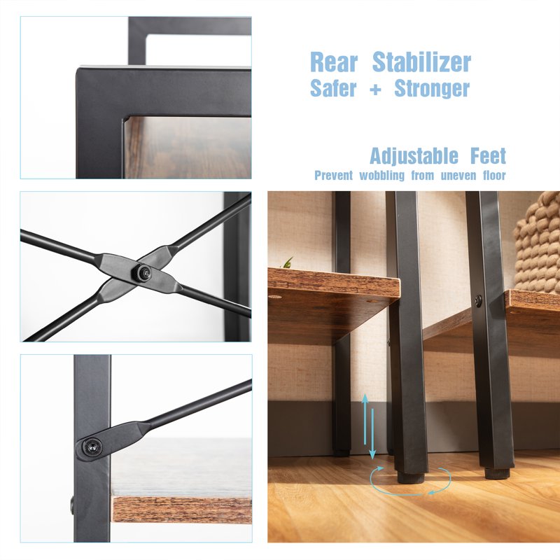 Industrial 4-Tier Bookshelf - Rustic Display Bookcase Rack