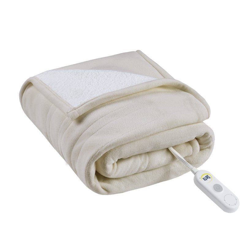 Serta Heated Throw Blanket - Tan Fleece to Sherpa 50x60 Inch