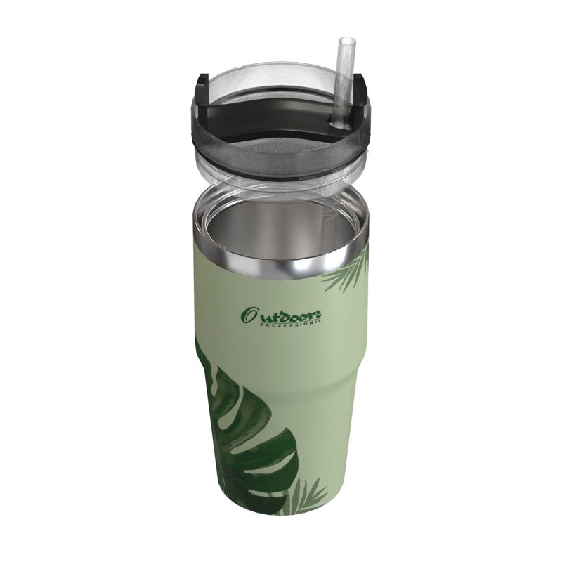 20 Oz Stainless Steel Insulated Tumbler with Straw - Tropical Green