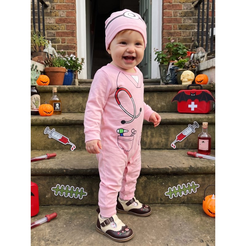 Pink Toddler Doctor Costume Romper & Hat Set 6-12 Months Baby Dress Up