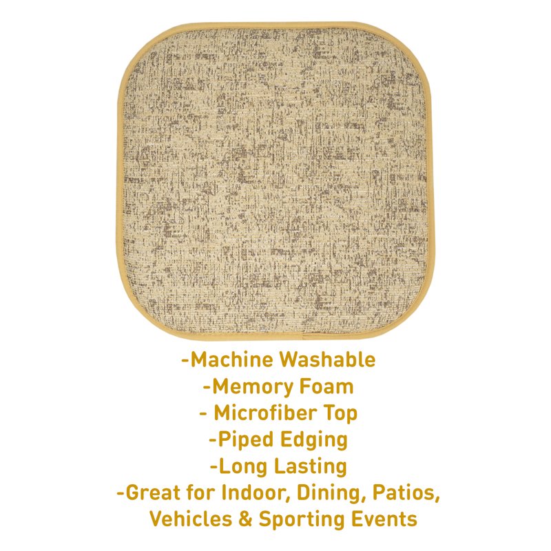 Memory Foam No Slip Chair Pad Cushion 16 x 16 - 12 Pack Camel Brown
