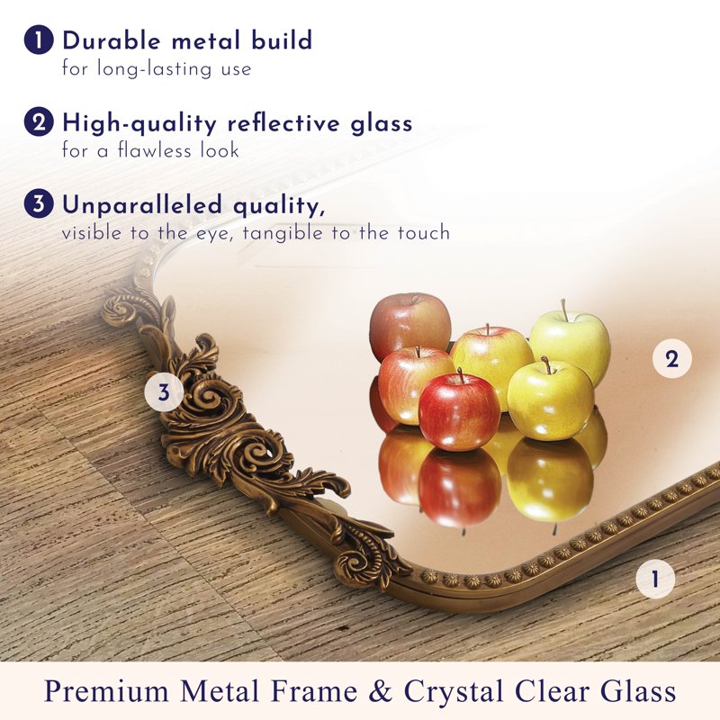 Gold Metal Filigree Arch Floor Mirror 22x64 - Elegant Floor-Length Leaner