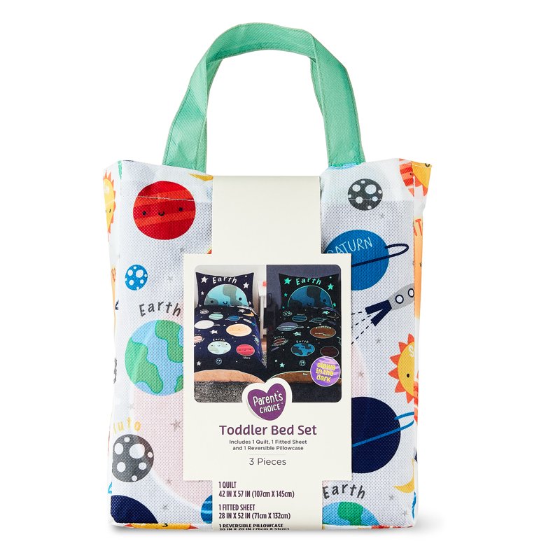 Parent's Choice Space Glow-in-the-Dark Toddler Bed Set - Comforter, Sheet & Reversible Pillowcase