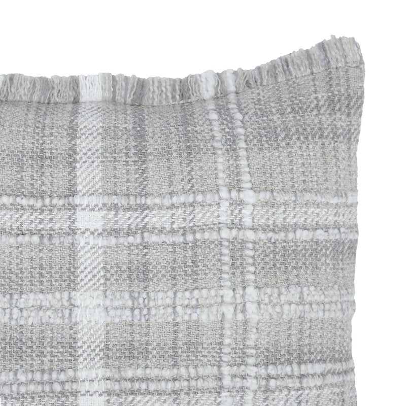 Silver Plaid Cotton-Rich Decorative Pillow 14x20 Set of 2 - Lulu