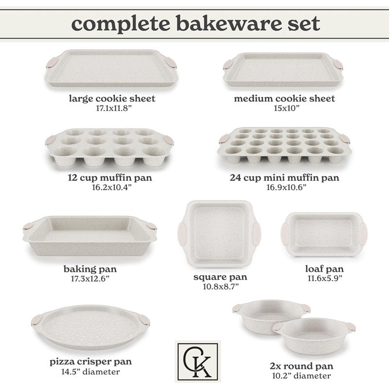 10-Piece Nonstick Bakeware Set - Stackable Design, Cream