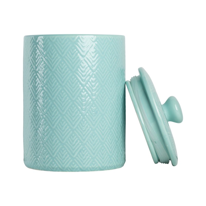 Ceramic Canister Set - 3 Pieces with Bamboo Lids - Blue - Marquis