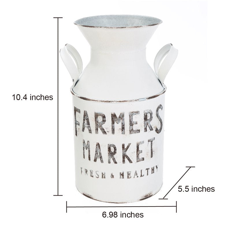 Farmers Market Metal Milk Jug Décor with Handles - 3 Pack, White