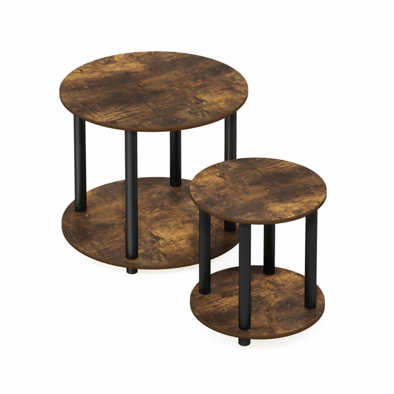 2-Tier Round Wooden End Table - Durable Composite Design