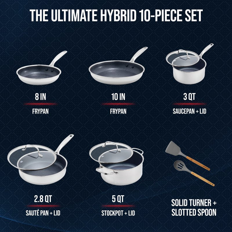 10-Piece Nonstick Ceramic Stainless Steel Cookware Set - Dishwasher Safe