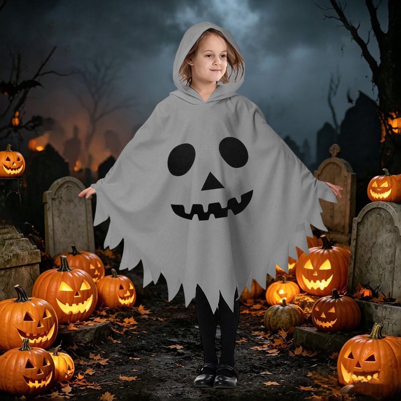 Kids Ghostface Costume Cape Unisex Hoodie Dress Up Clothes for 10-12 Years - Grey