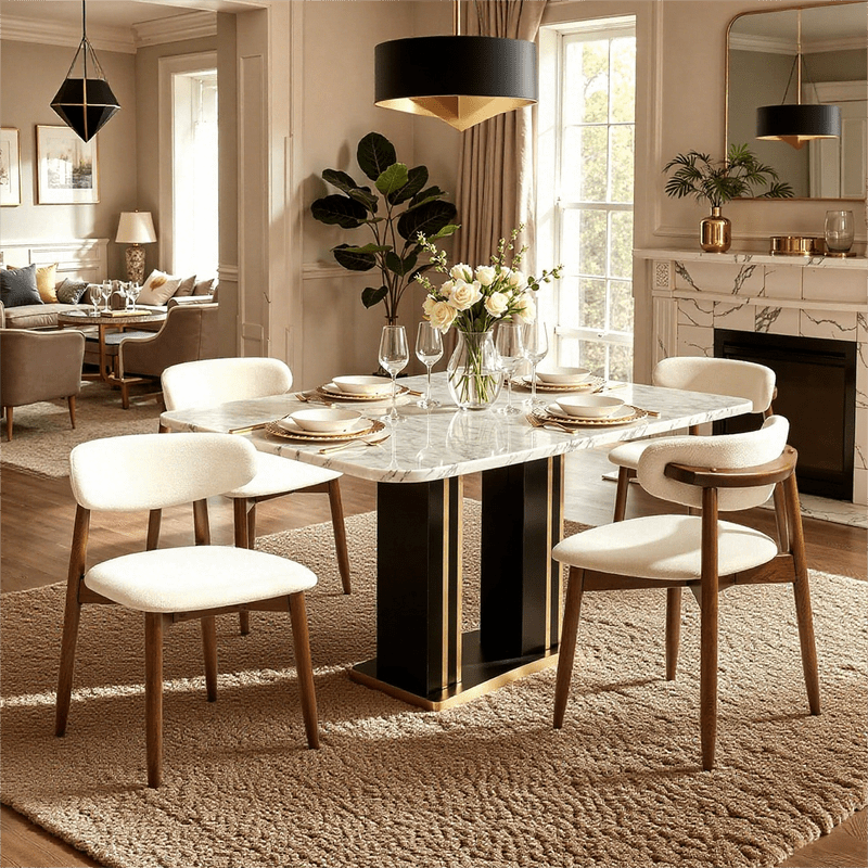 Upholstered Wood Dining Chairs Set of 2 - Beige