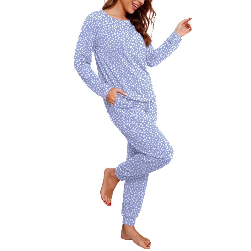 Women's Pajama Set Long Sleeve Sleepwear with Pockets - Blue 15-Spot, M