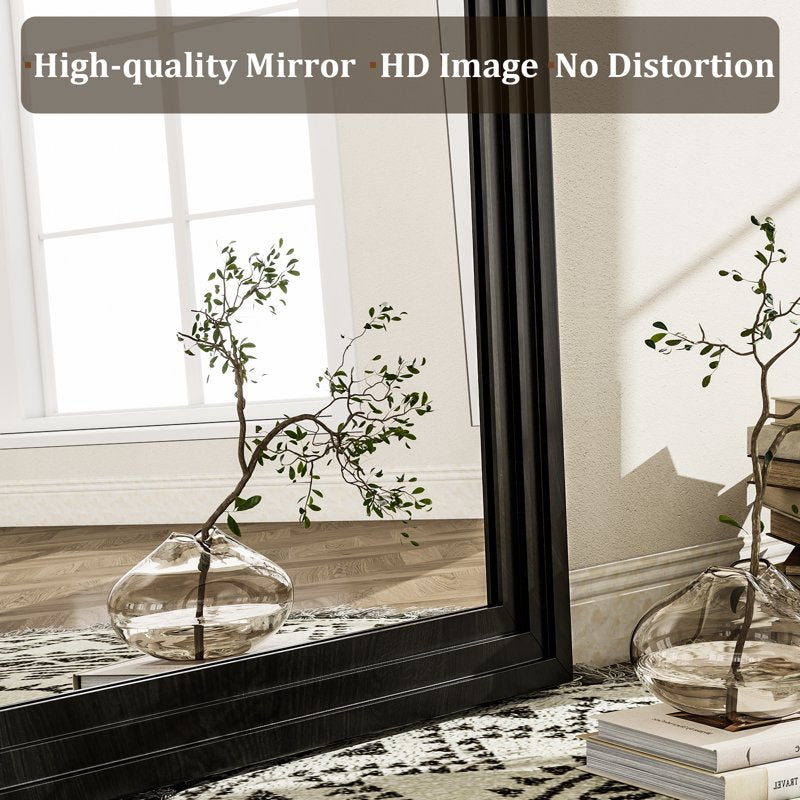 30x40 Inch Arched Bathroom Mirror with Wooden Frame - Black