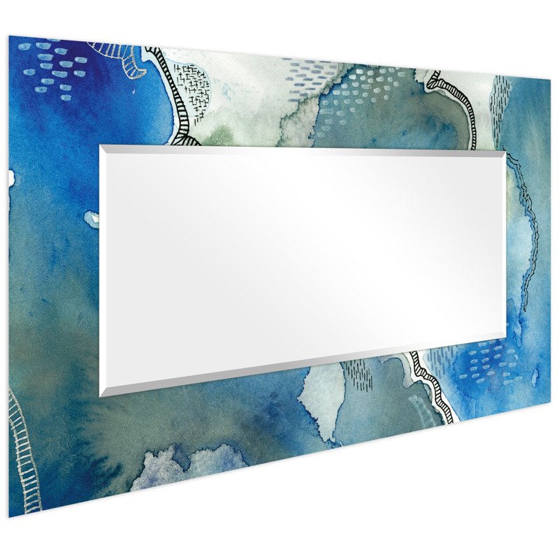 Subtle Blue Rectangular Beveled Wall Mirror - 72 x 36, Free Floating Tempered Glass