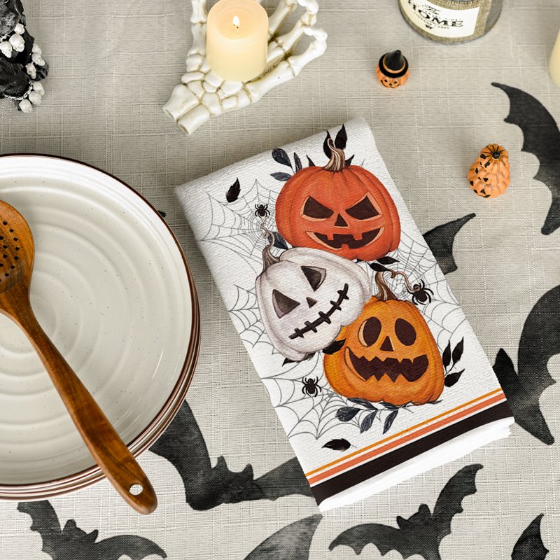 Halloween Spider Web Jack-O'-Lantern Kitchen Dish Towels Set of 2 - 18x26 F Variation