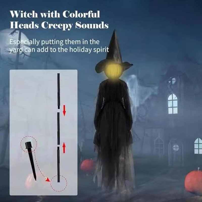 2PC Life-Size Light-Up Screaming Witch Halloween Decor - Outdoor Animated LED Yard Decorations